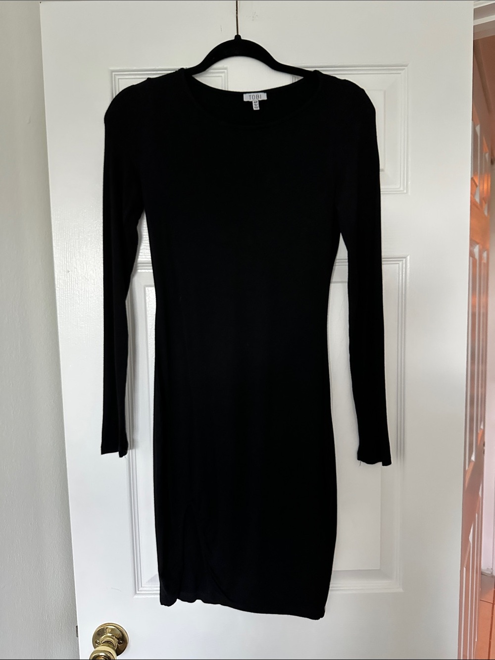 Tobi Black Long Sleeve Bodycon knee length Dress with slit